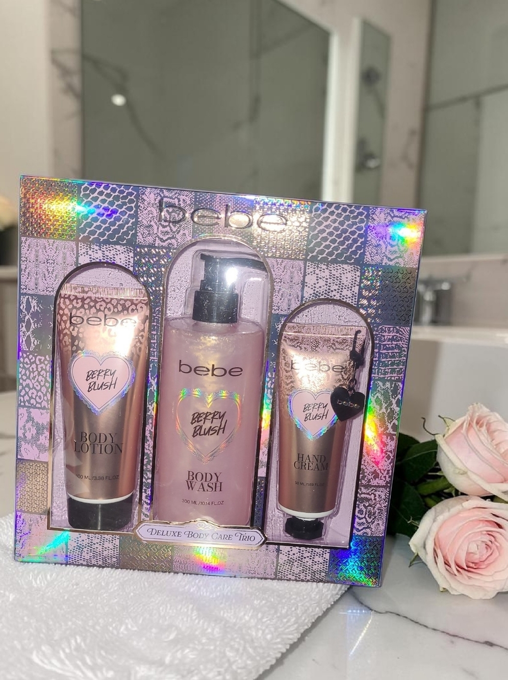 bebe Pink Holographic Berry Blush Body Care Trio